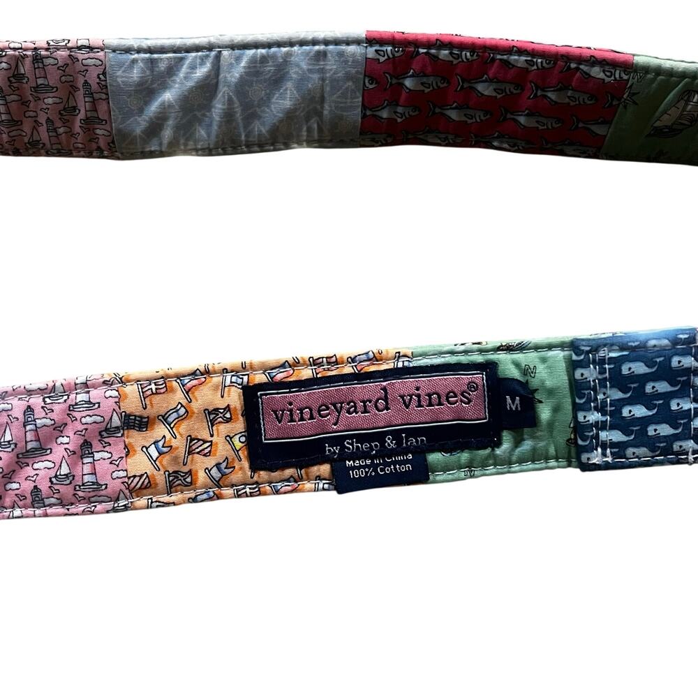 Vineyard Vines Patchwork Nautical Belt‎ Lighthouses Fish Women Medium D Ring